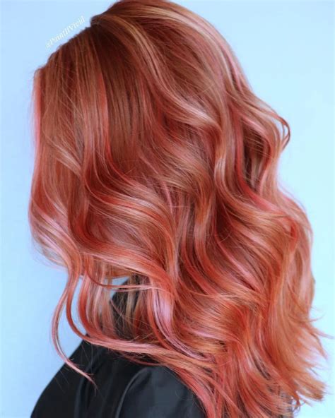 rose gold short red hair with blonde highlights